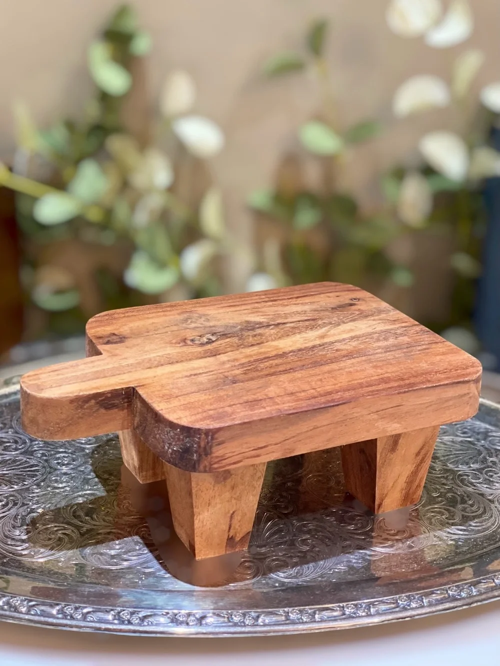 Vintage Thick Wood Footed Charcuterie Board Tray Cheese Appetizers